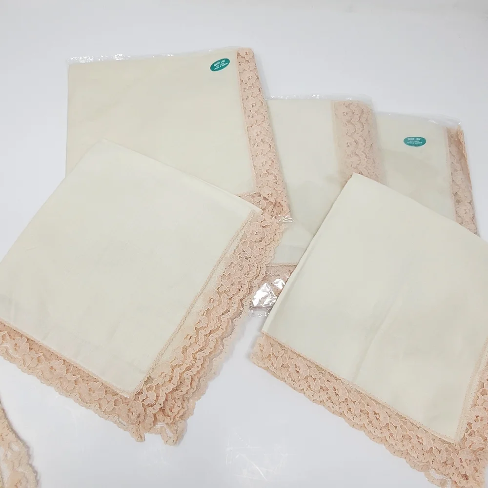 Vintage Quaker Lace Ivory/pink Linen Napkins Set of 12  17